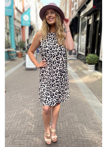 Curvy Halter Leopard Dress - Beige/Black