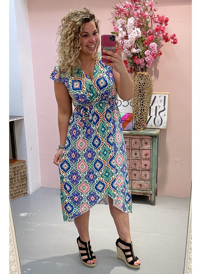 Curvy Strik Spring Dress - Blue/Pink/Green