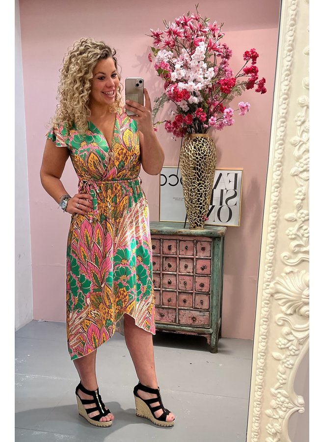 Curvy Strik Hawai Dress - Pink/Green/Oker