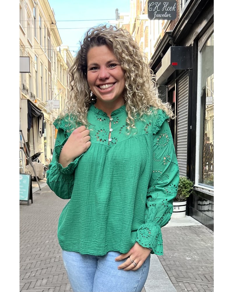 Perfect Cotton Broderie Blouse - Green