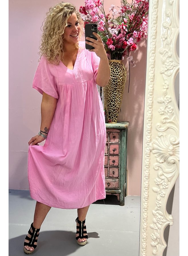 Basic V Neck Cotton Maxi Dress - Sugar Pink