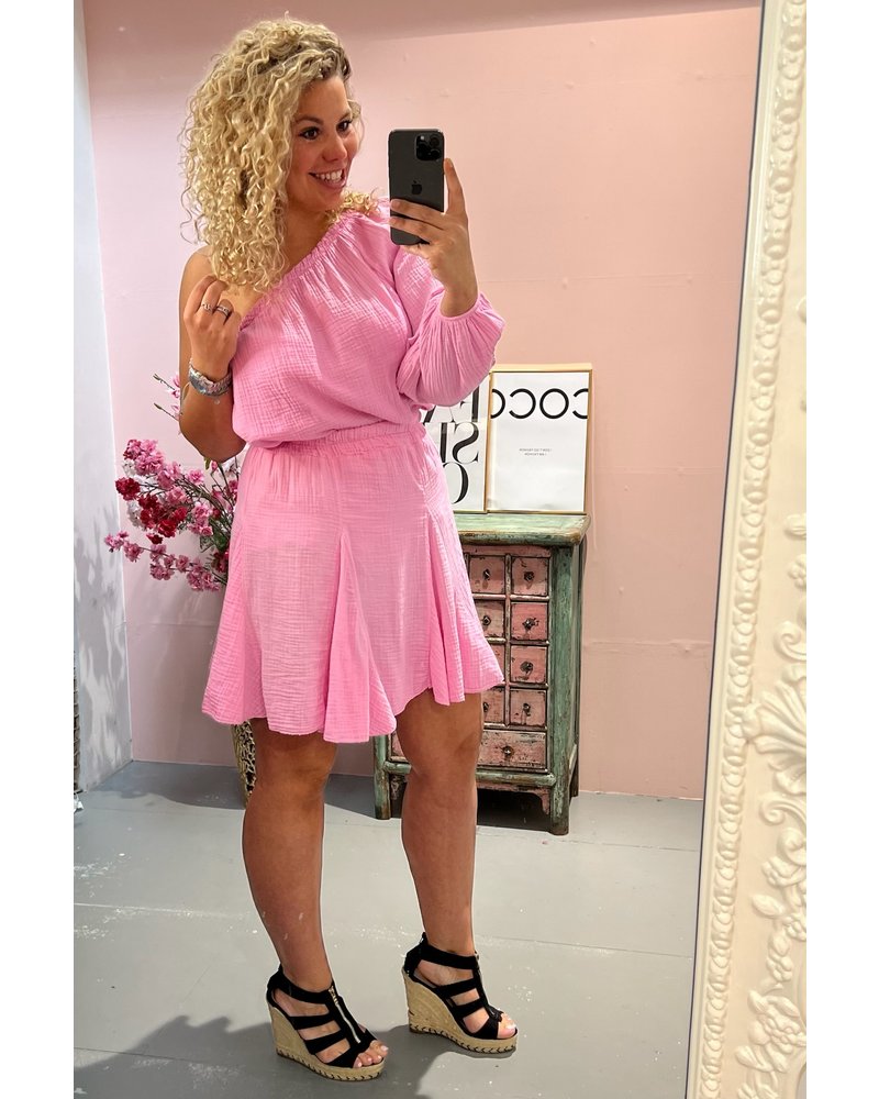 Plisse Cotton Skirt - Pink