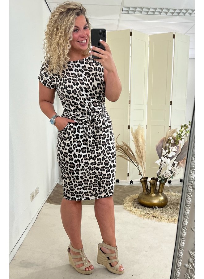 Leopard Strik Dress - Beige/Brown