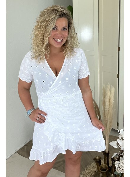 Broderie Wrap Dress - White