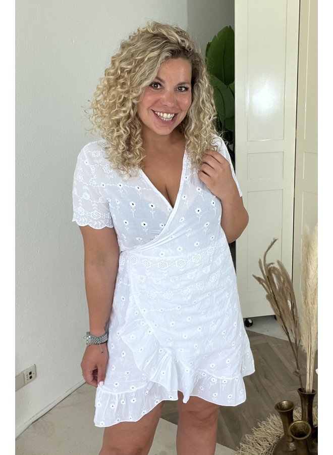 Broderie Wrap Dress - White