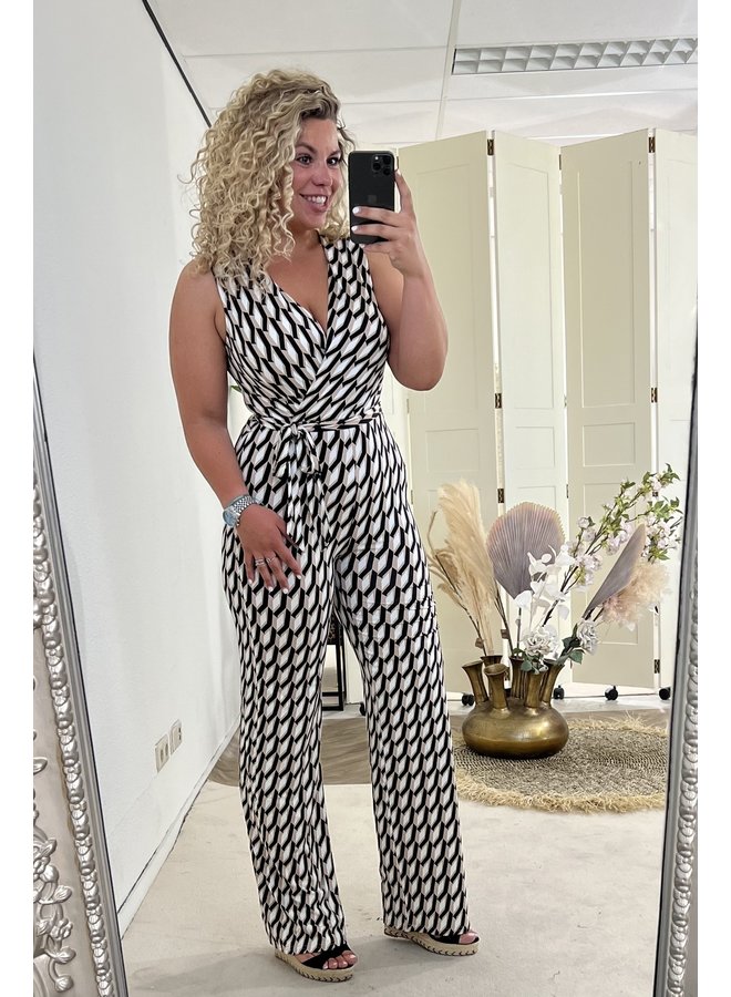 Perfect Print Jumpsuit - Beige/White