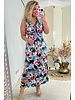 Maxi Knotted  Tropical Flower Dress- Black/Blue/Red