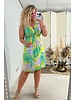 Short Knotted Palm Dress - Lila/Lime Green