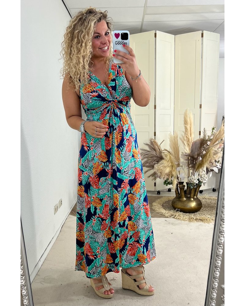 Maxi Knotted Summer Dress - Navy/Turquoise/Red