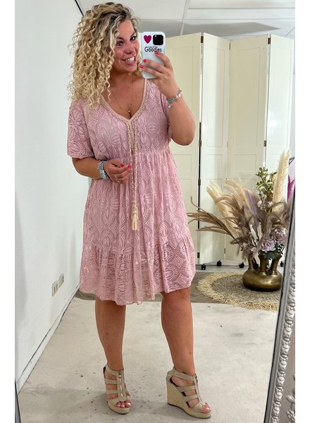 BOHO Lace V Dress - Soft Pink