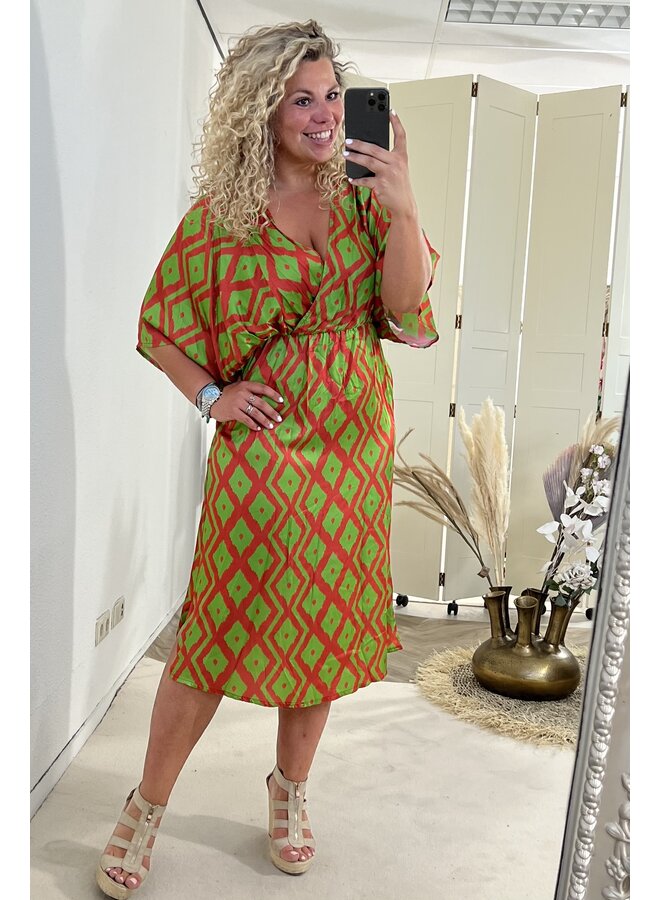 Musthave Silk Dress - Orange/Lime