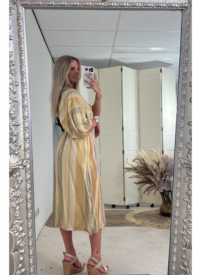 Metallic Striped Dress - Gold/Light Pink