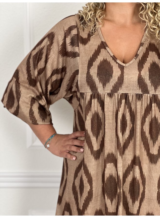 Sparkle Long Sleeve Dress - Brown