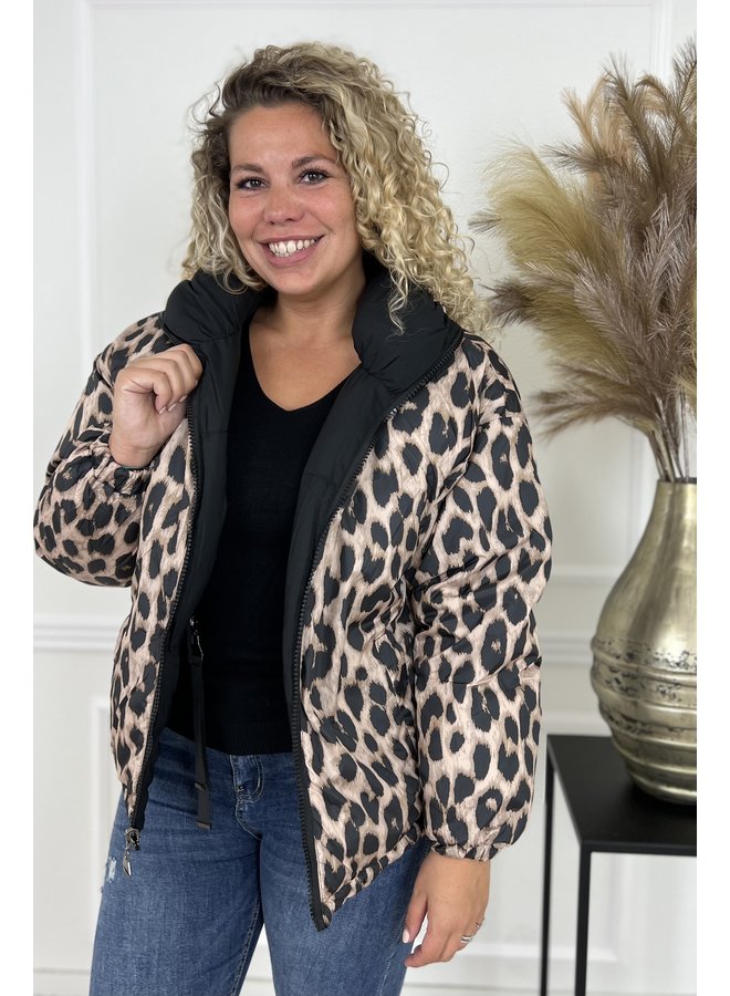 Short Puffer Coat - Leopard/Black