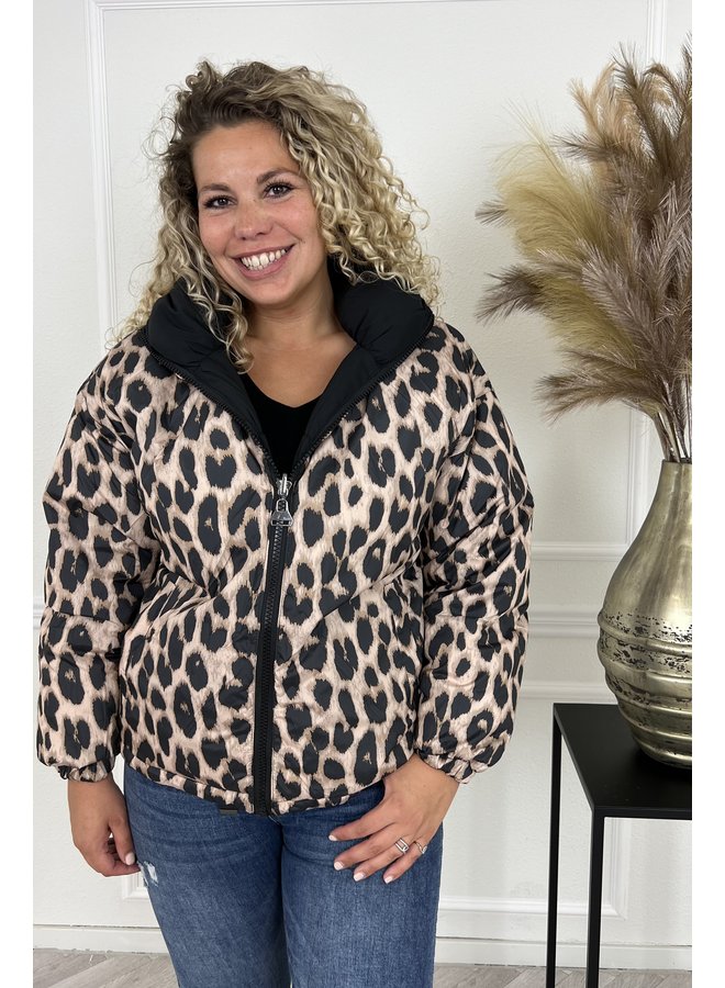 Short Puffer Coat - Leopard/Black