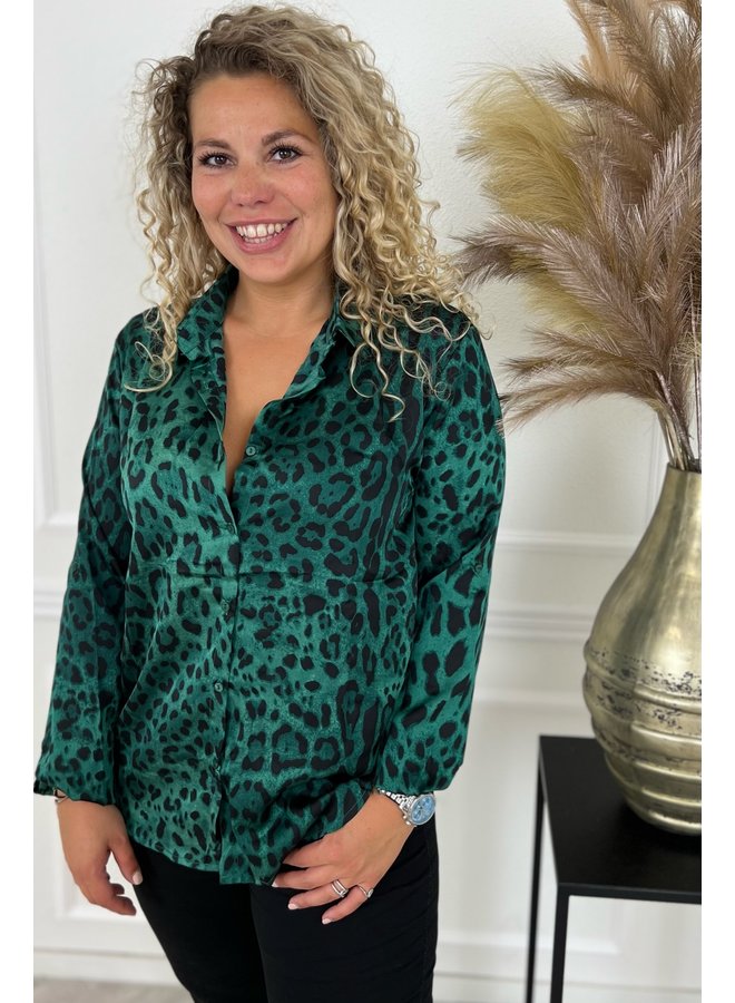 Silk Blouse Small Leopard - Green