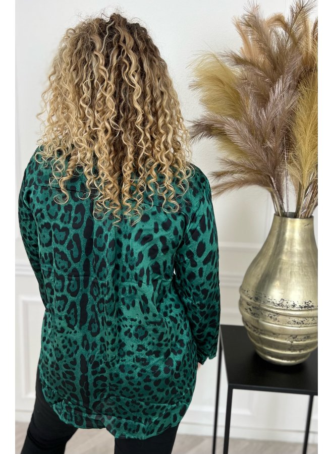 Silk Blouse Small Leopard - Green