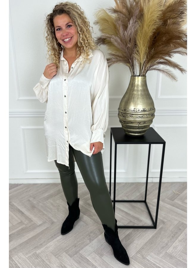 Shiny Silk Blouse Tunic - Creme