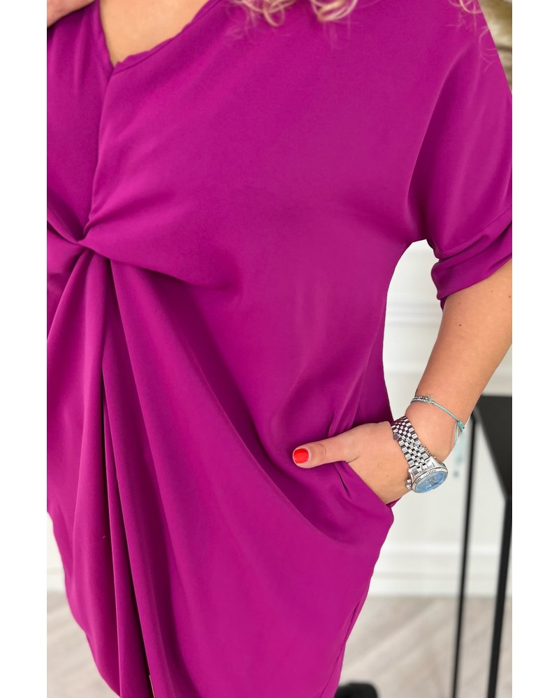 Knotted Silky Basic Dress - Magenta