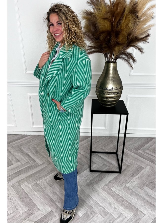 Diamond Striped Coat - Green/White