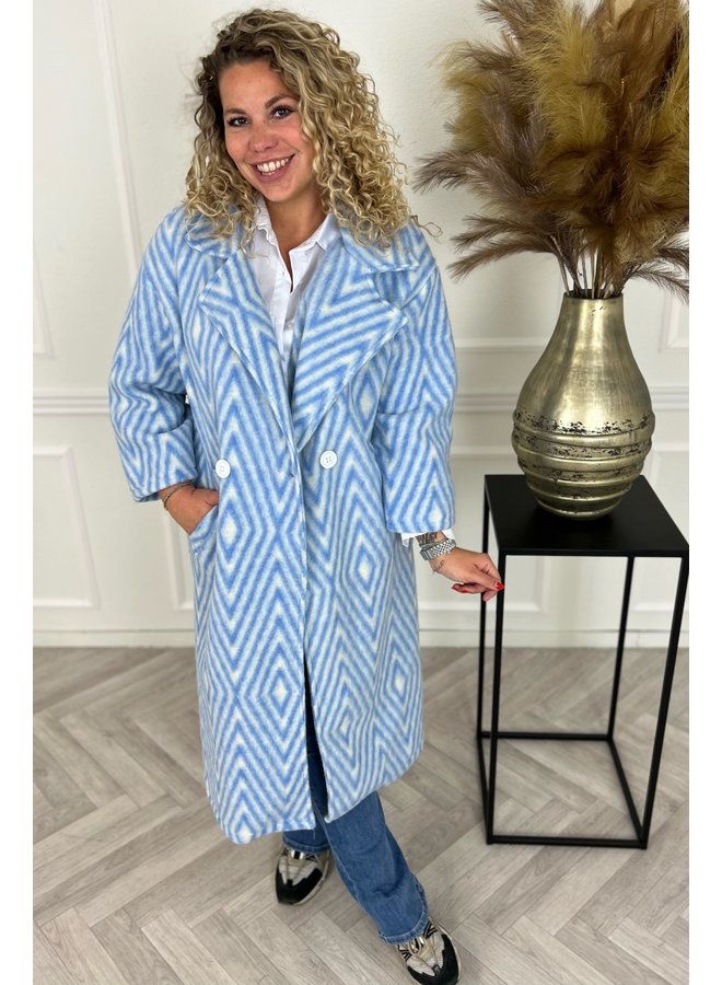 Diamond Striped Coat - Blue/White