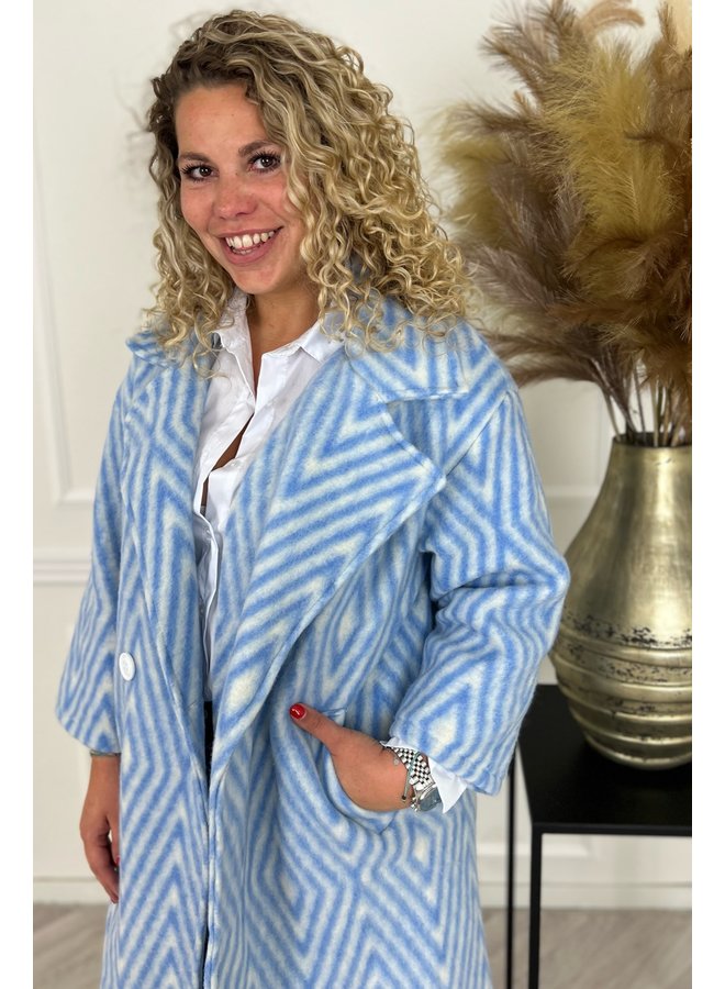 Diamond Striped Coat - Blue/White