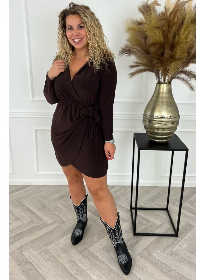 Knotted Wrap Dress - Dark Brown