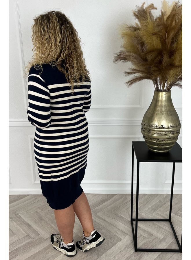 Striped Sweater Dress - Navy/White