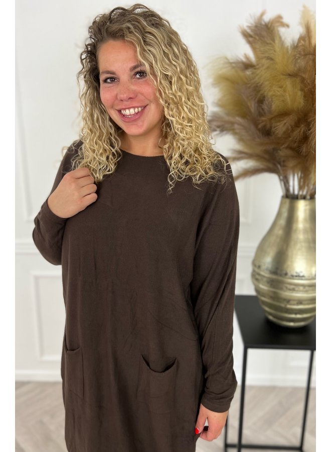 Pocket Sweater Dress - Brown