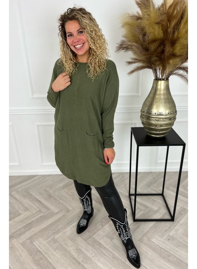 Pocket Sweater Dress - Armygreen