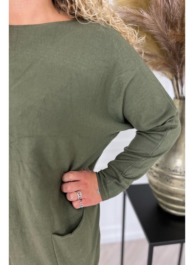Pocket Sweater Dress - Armygreen