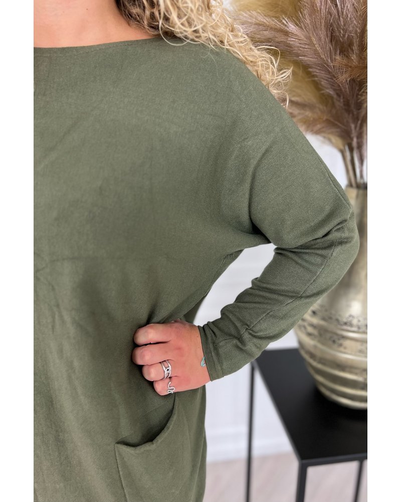 Pocket Sweater Dress - Army Green