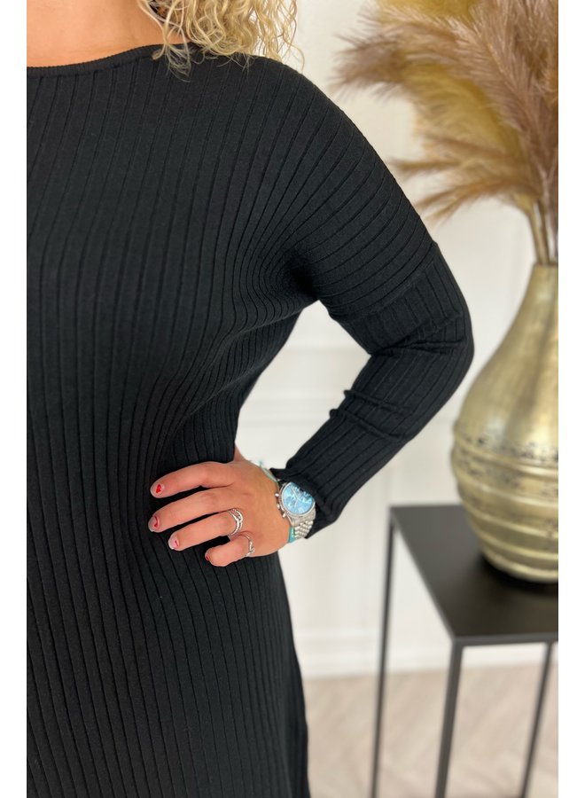 Ribbed Sweater Dress - Black