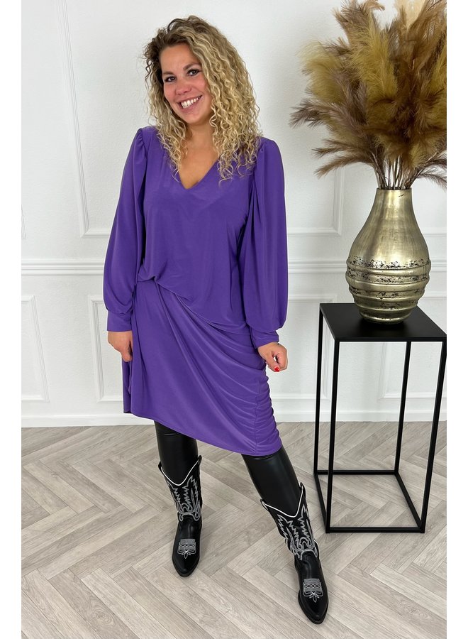 Curvy Balloon Sleeve Dress - Purple