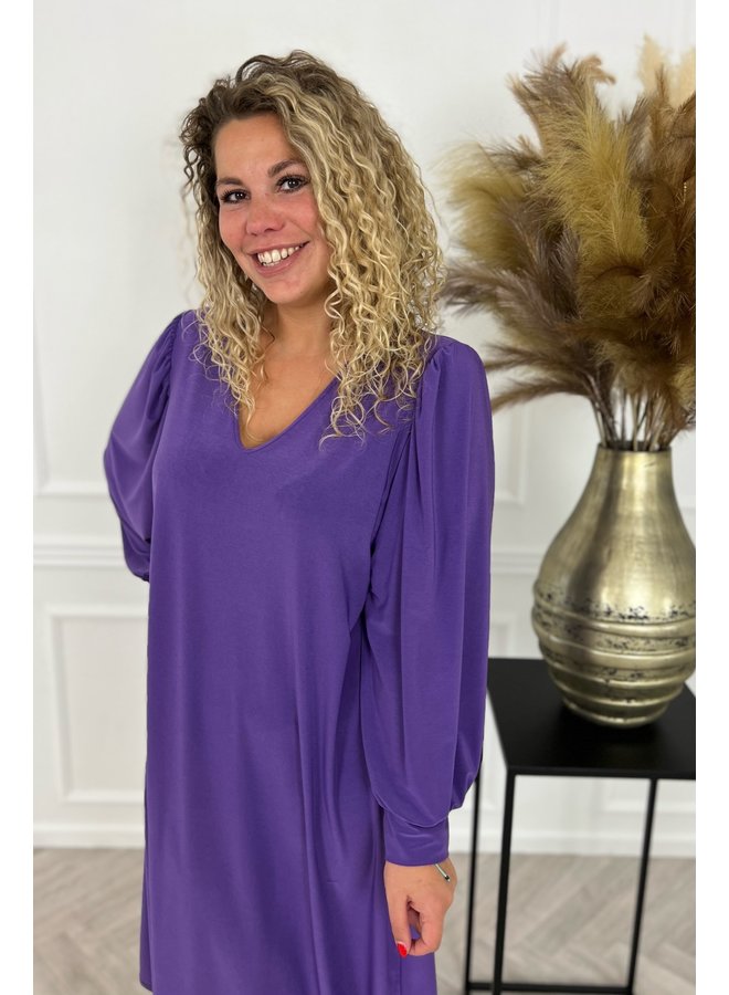 Curvy Balloon Sleeve Dress - Purple