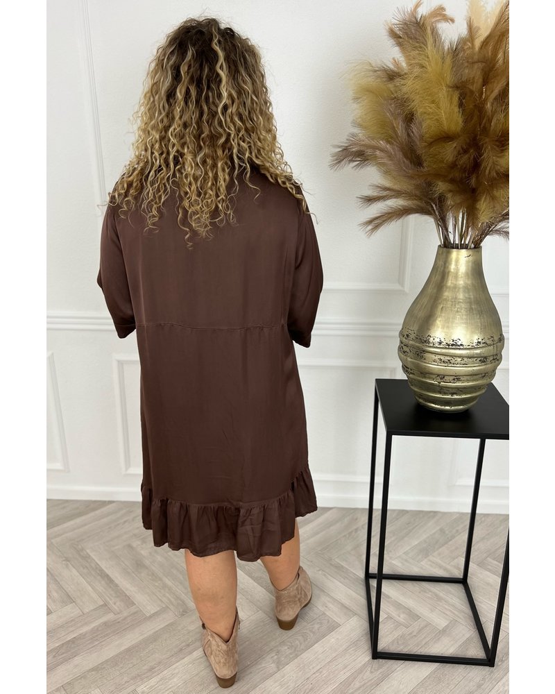 Silky A-line Dress - Brown
