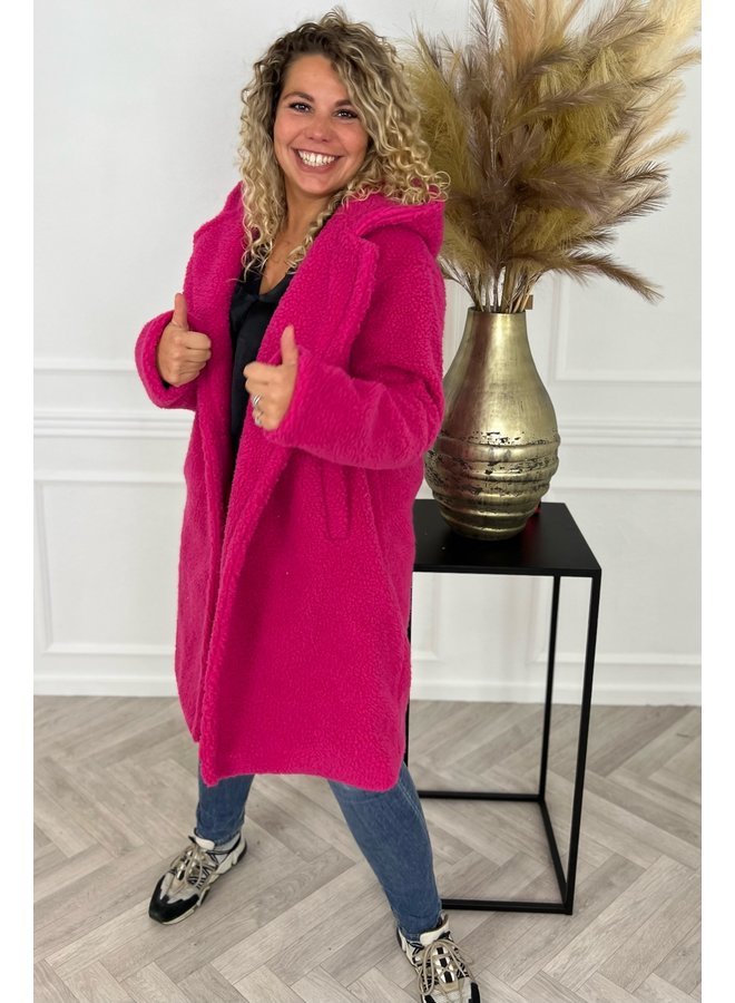 Hooded Teddy Coat - Fuchsia