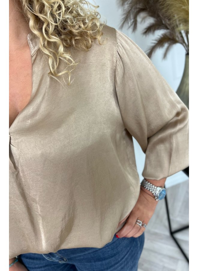 Silk V-Neck Blouse - Gold