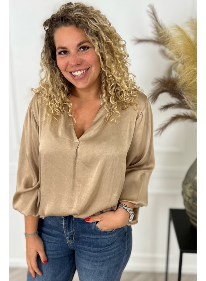 Silk V-Neck Blouse - Gold