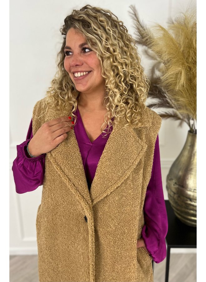 Long Teddy Gilet - Camel