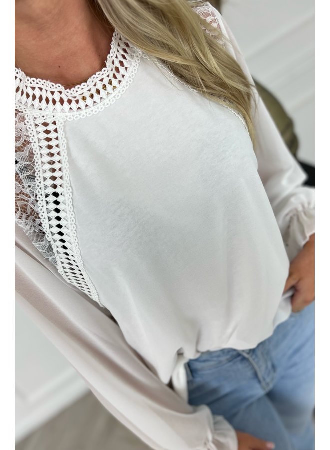 Lace Shoulder Blouse - White