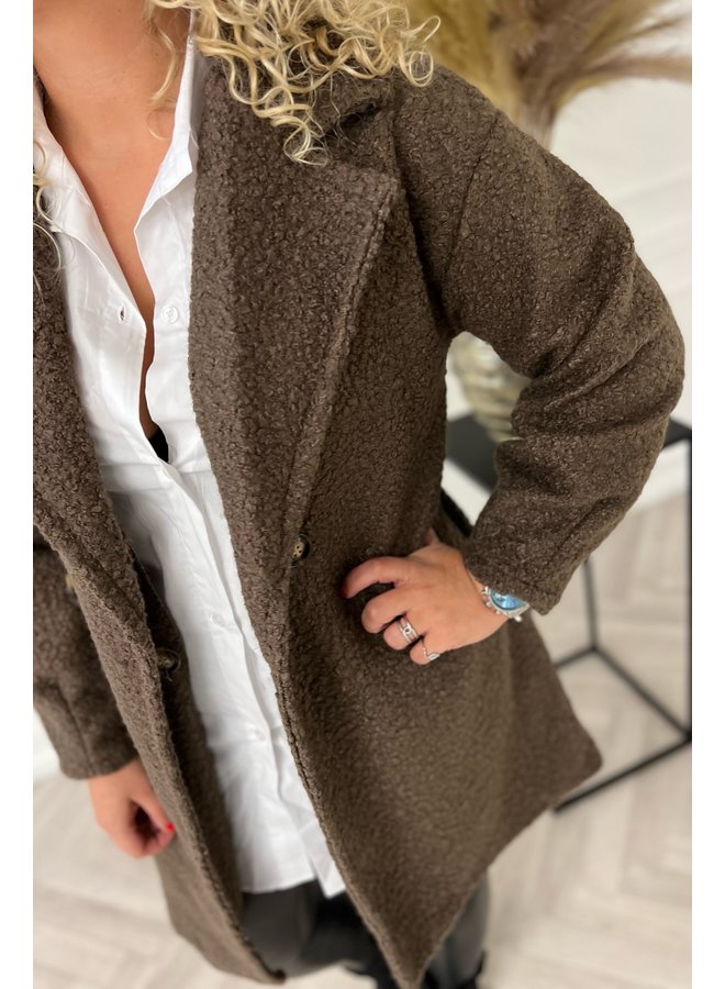 Balloon Sleeve Teddy Coat - Dark Brown