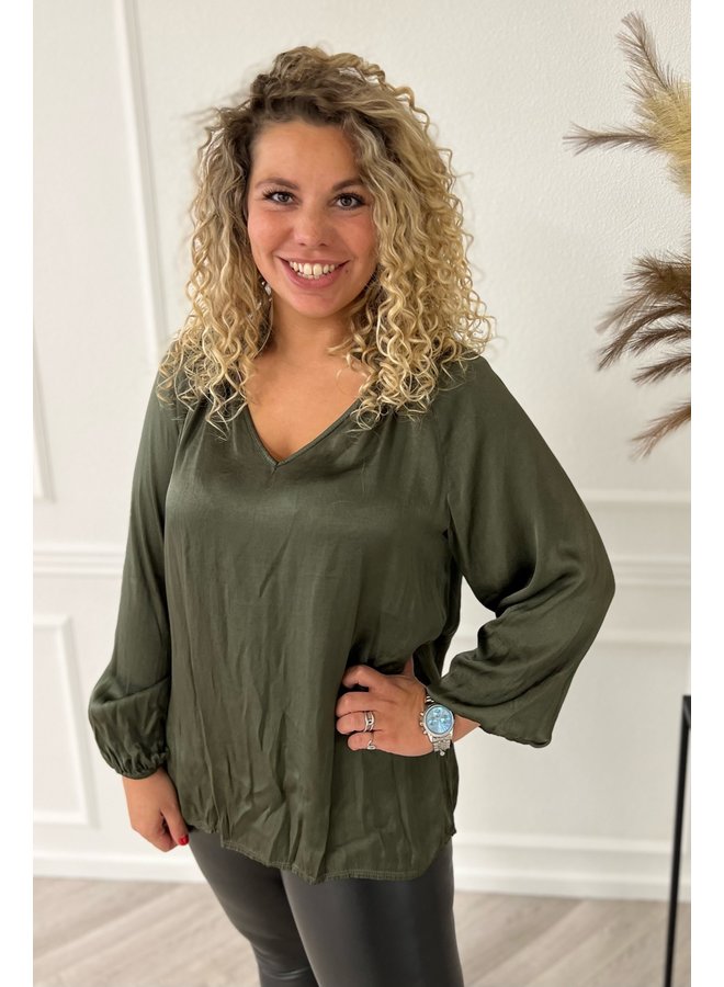 Silky Ruffle Collar Blouse - Army Green