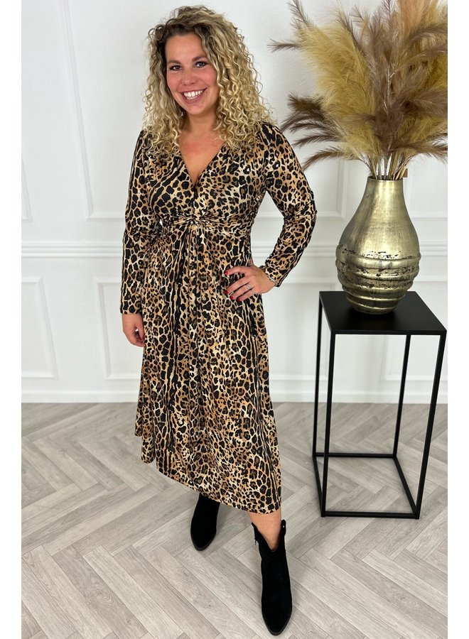 Curvy Knotted Leopard Dress - Camel/Beige/Black