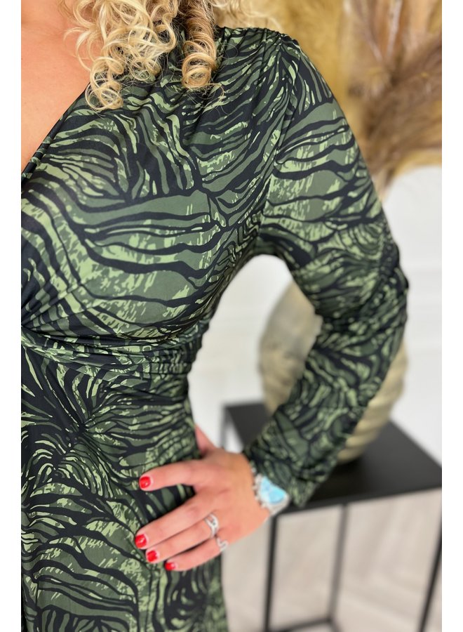 Curvy Knotted Camo Zebra Dress - Army Green/Black