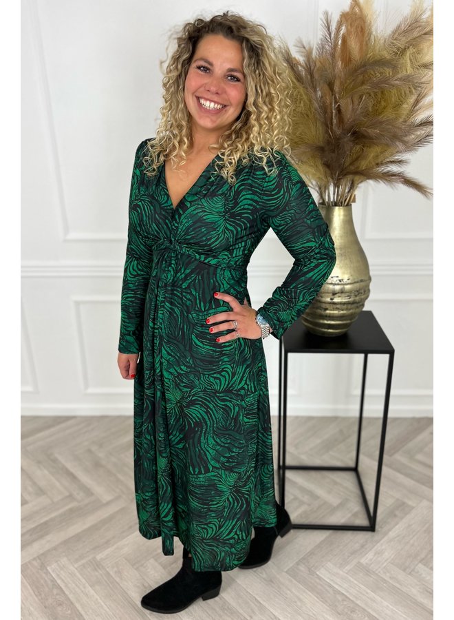 Curvy Knotted Camo Zebra Dress - Green/Black