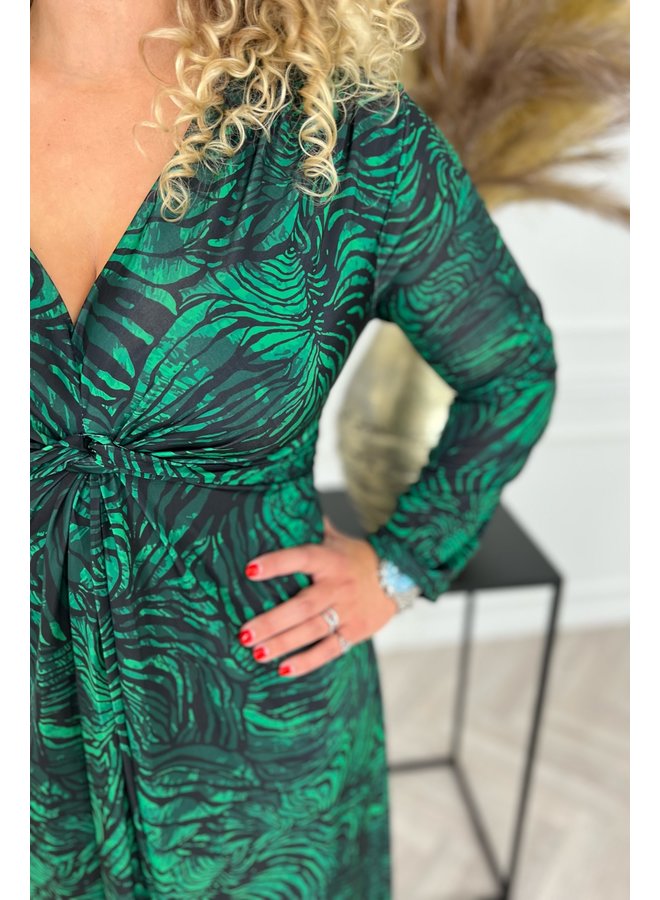 Curvy Knotted Camo Zebra Dress - Green/Black