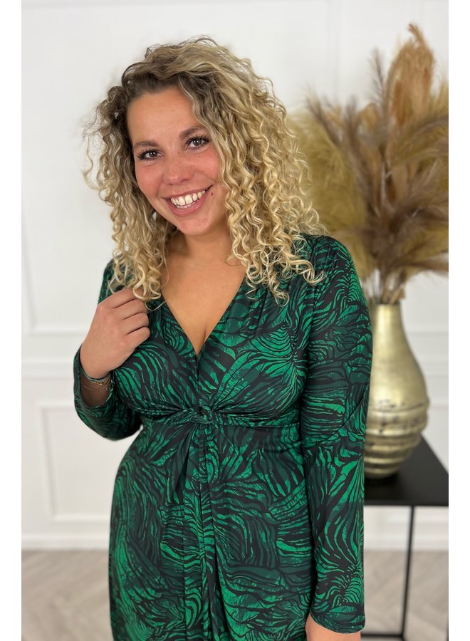 Curvy Knotted Camo Zebra Dress - Green/Black