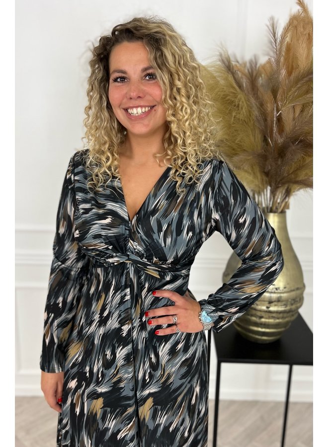 Curvy Knotted Strokes Dress - Grey/Brown/Black