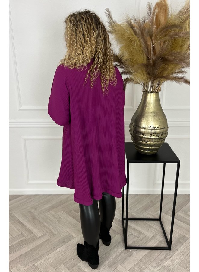 Gold Button Plissé Tunic - Magenta